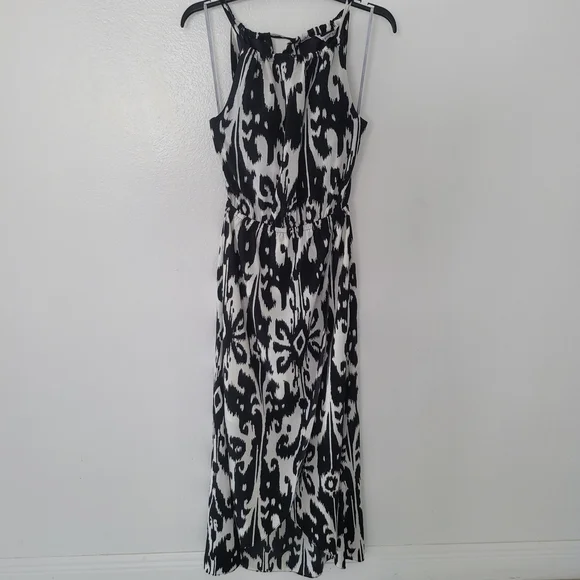 Athleta Ikat Bloom Maxi Dress Midi Halter Black & White Summer Pockets Size S - Picture 2 of 14